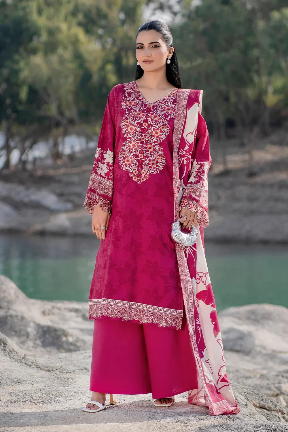 3PC Embroidered Unstitched Lawn Suit | KL-3784 Embroidered KHAS STORES 