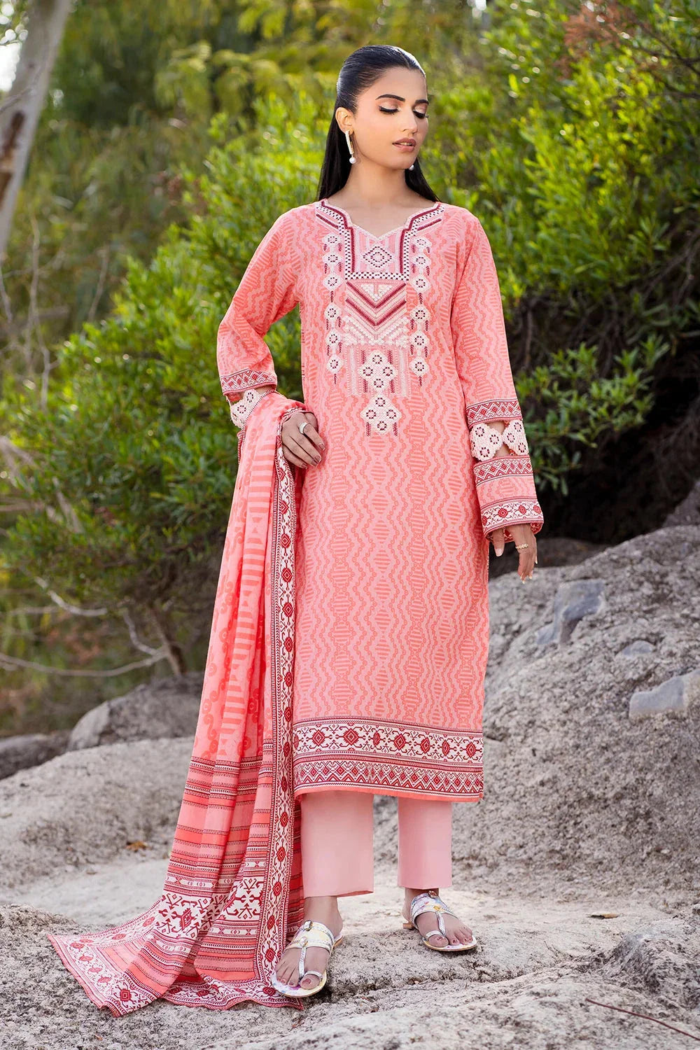 3PC Embroidered Unstitched Lawn Suit | KL-3785 Embroidered KHAS STORES 