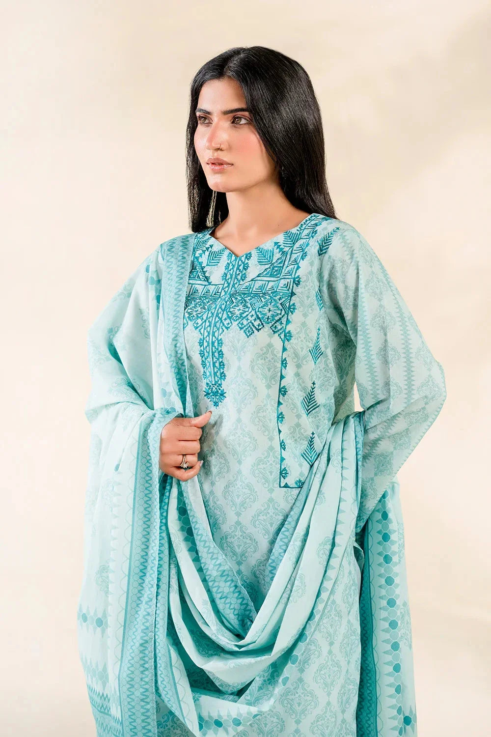 3PC Embroidered Unstitched Lawn Suit | KL-3788 Embroidered KHAS STORES 
