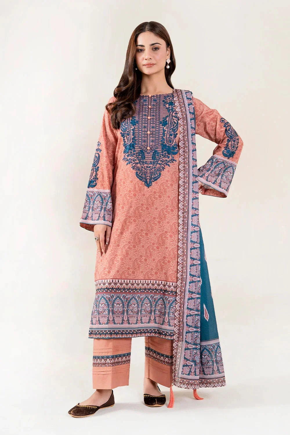 3PC Embroidered Unstitched Lawn Suit | KL-3945 Embroidered KHAS STORES 