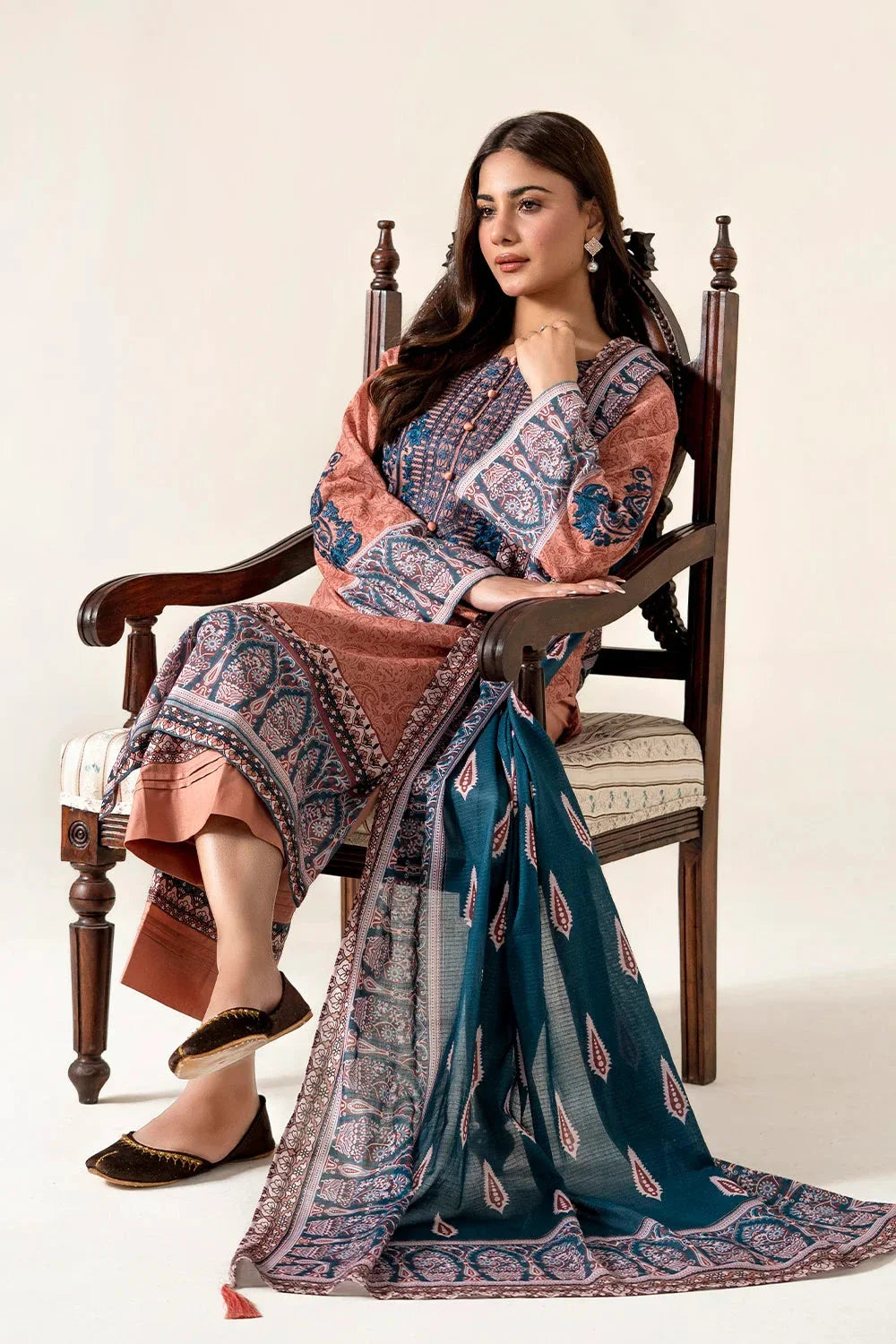 3PC Embroidered Unstitched Lawn Suit | KL-3945 Embroidered KHAS STORES 
