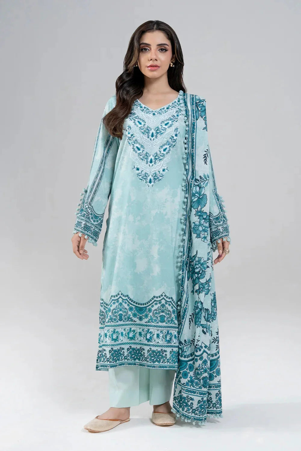 3PC Embroidered Unstitched Lawn Suit | KL-3947 Embroidered KHAS STORES 
