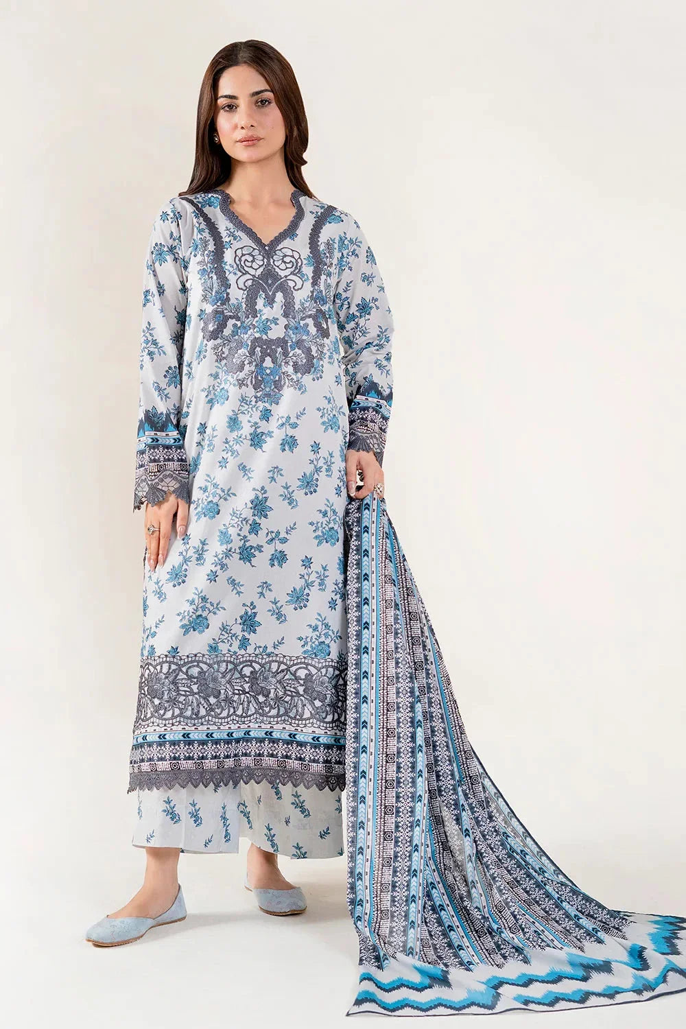 3PC Embroidered Unstitched Lawn Suit | KL-3970 Embroidered KHAS STORES 