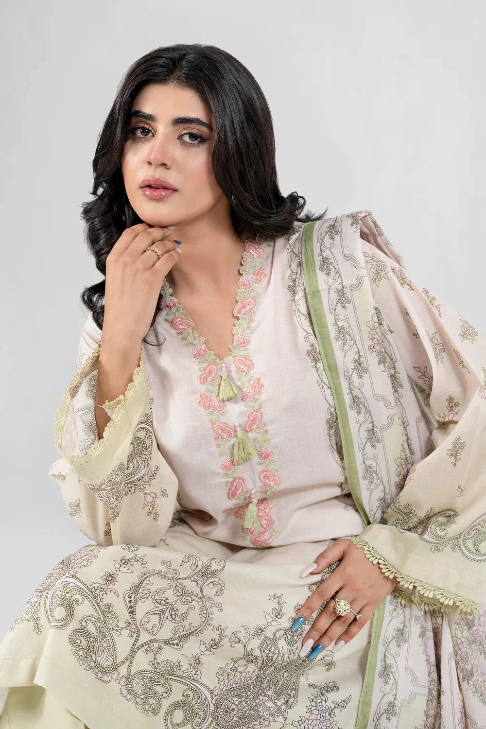 3PC Embroidered Unstitched Lawn Suit | KL-3975 Embroidered KHAS STORES 