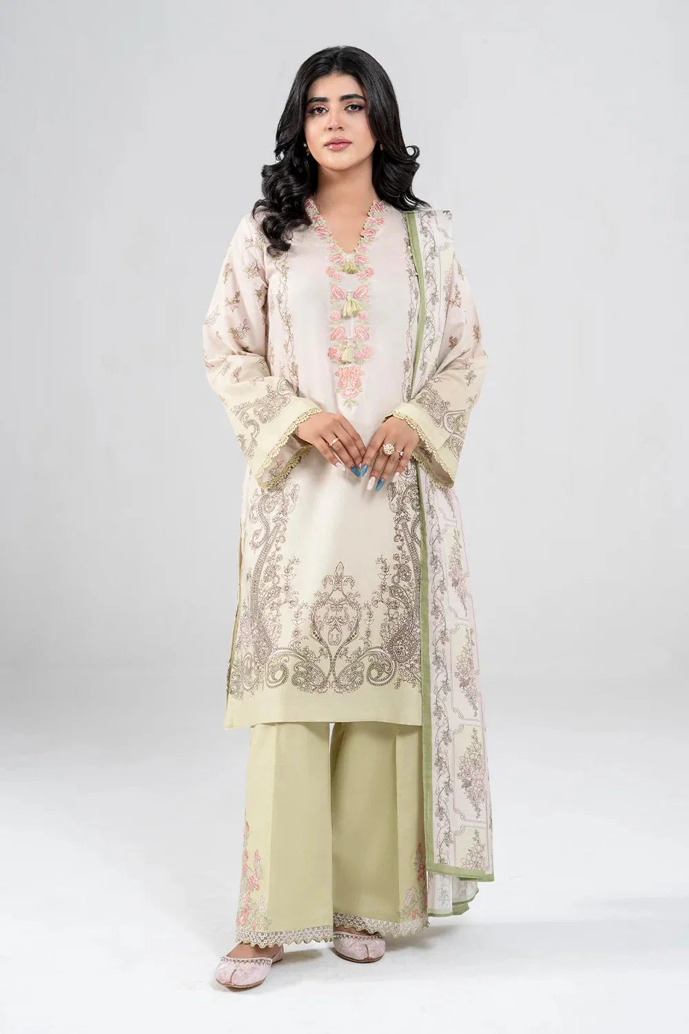 3PC Embroidered Unstitched Lawn Suit | KL-3975 Embroidered KHAS STORES 