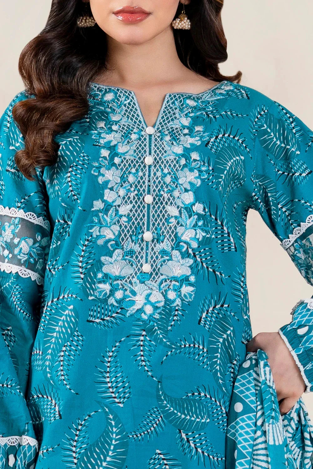 3PC Embroidered Unstitched Lawn Suit | KL-4074 Embroidered KHAS STORES 