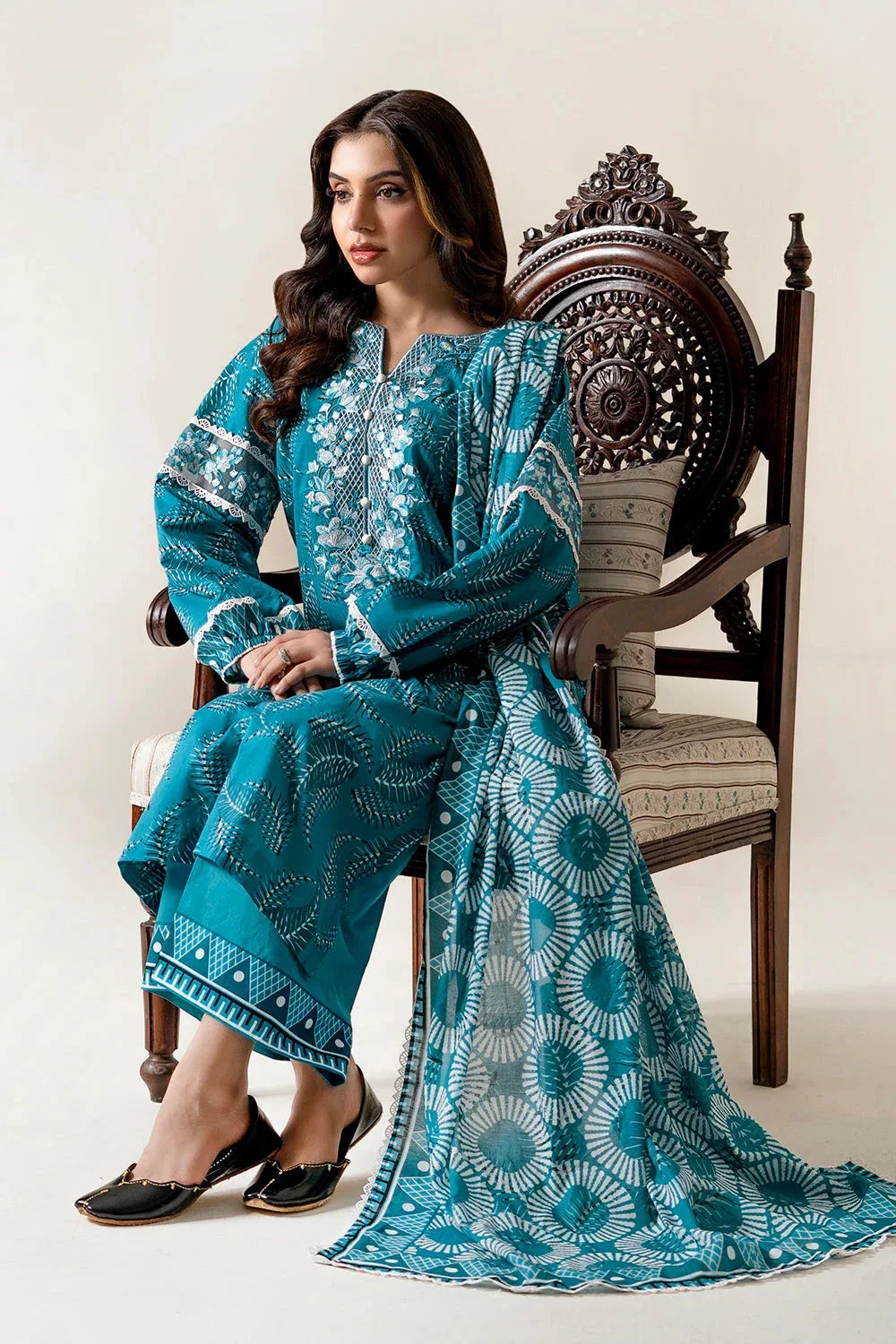 3PC Embroidered Unstitched Lawn Suit | KL-4074 Embroidered KHAS STORES 