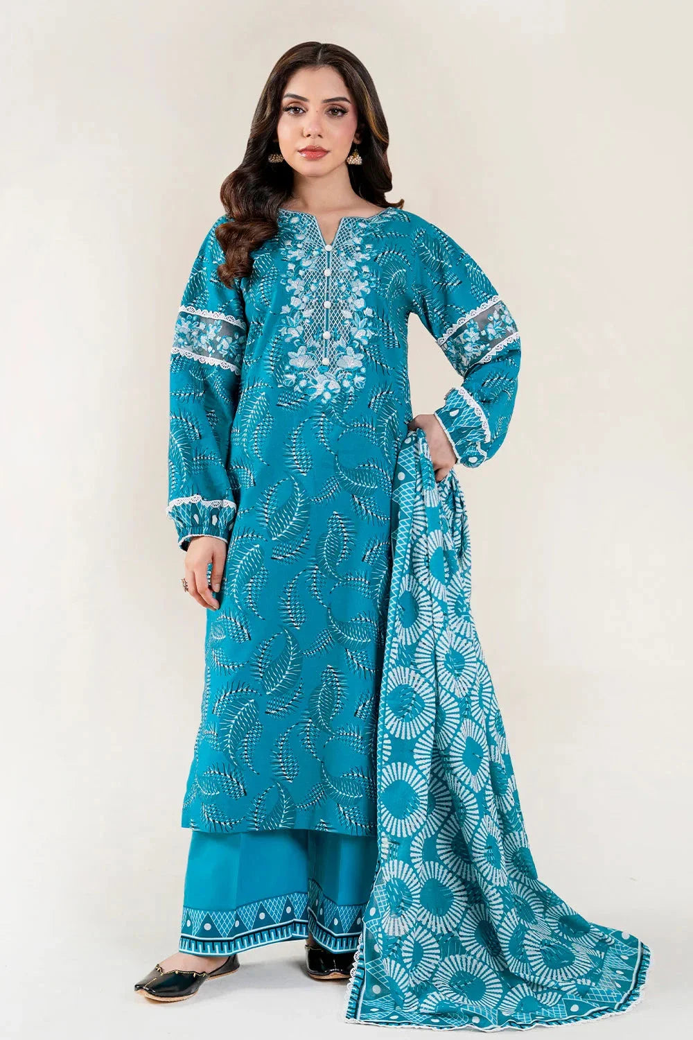 3PC Embroidered Unstitched Lawn Suit | KL-4074 Embroidered KHAS STORES 