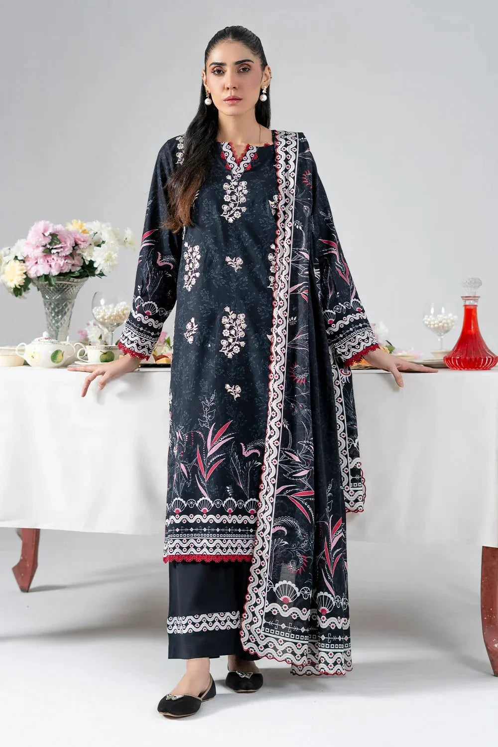 3PC Embroidered Unstitched Lawn Suit | KL-4077 Embroidered KHAS STORES 