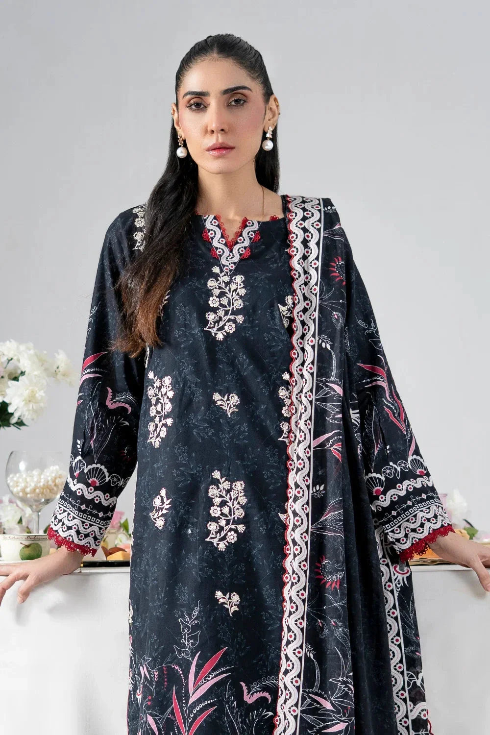 3PC Embroidered Unstitched Lawn Suit | KL-4077 Embroidered KHAS STORES 