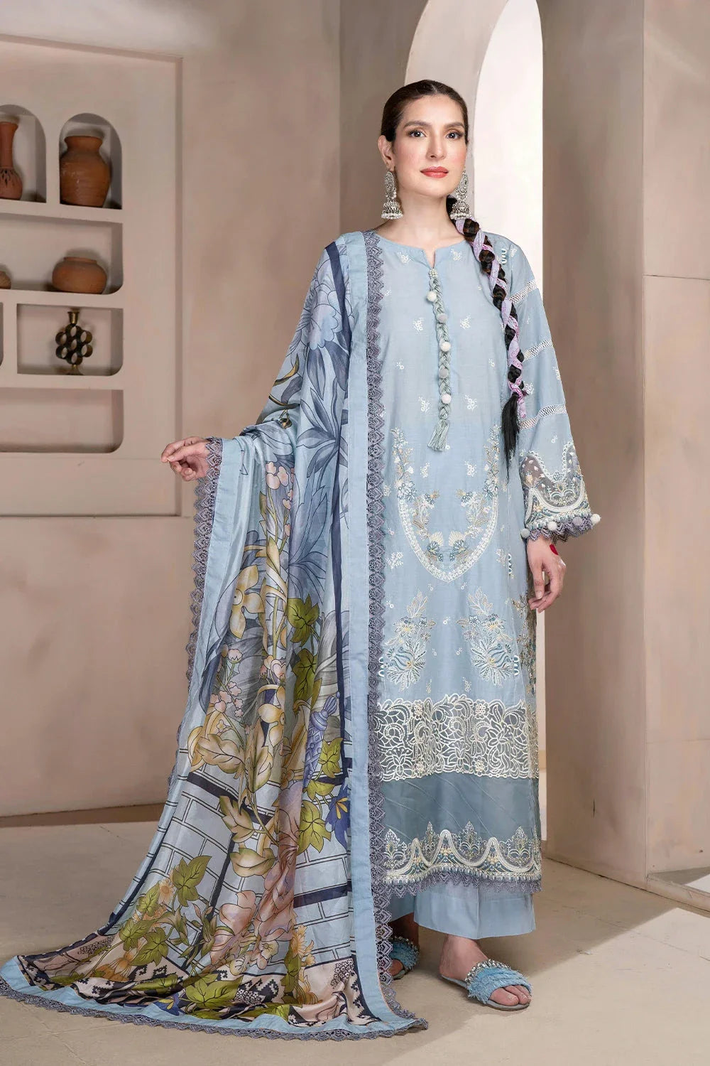 3PC Embroidered Unstitched Lawn Suit KSC-3363 Embroidered KHAS STORES 