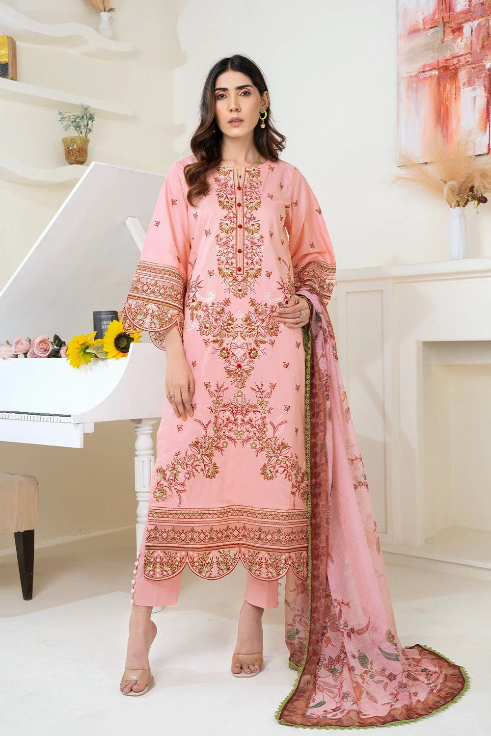 3PC Embroidered Unstitched Lawn Suit KSC-3371 Embroidered KHAS STORES 