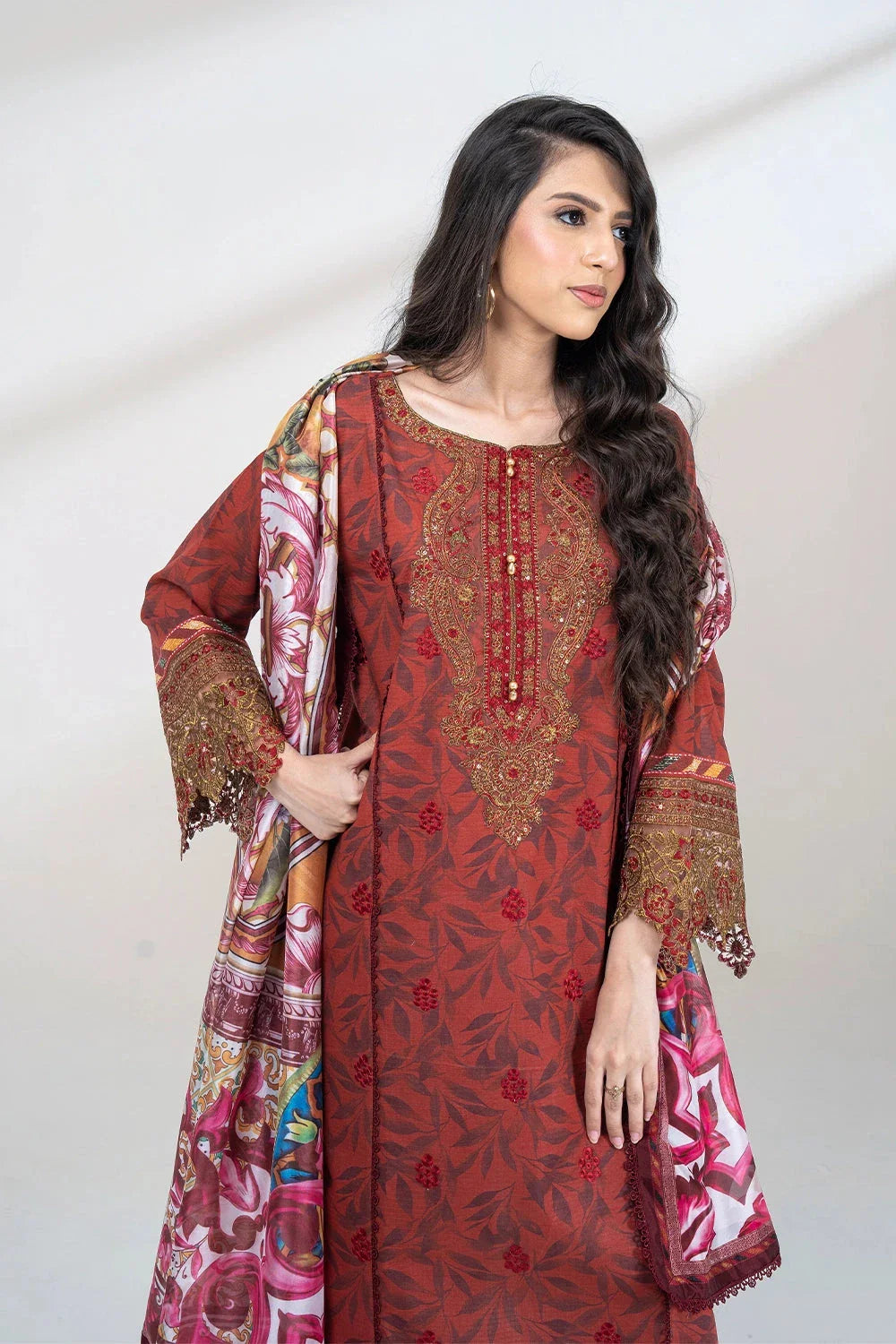 3PC Embroidered Unstitched Lawn Suit KSC-3440 Embroidered KHAS STORES 