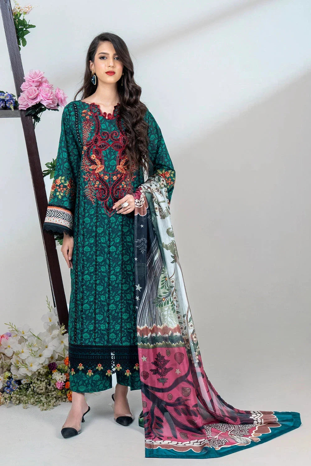 3PC Embroidered Unstitched Lawn Suit KSC-3442 Embroidered KHAS STORES 