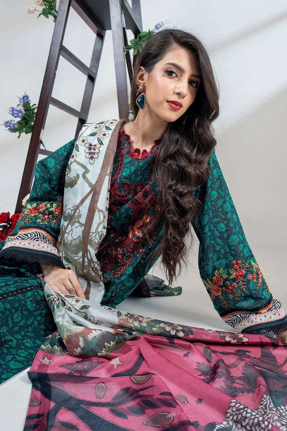 3PC Embroidered Unstitched Lawn Suit KSC-3442 Embroidered KHAS STORES 
