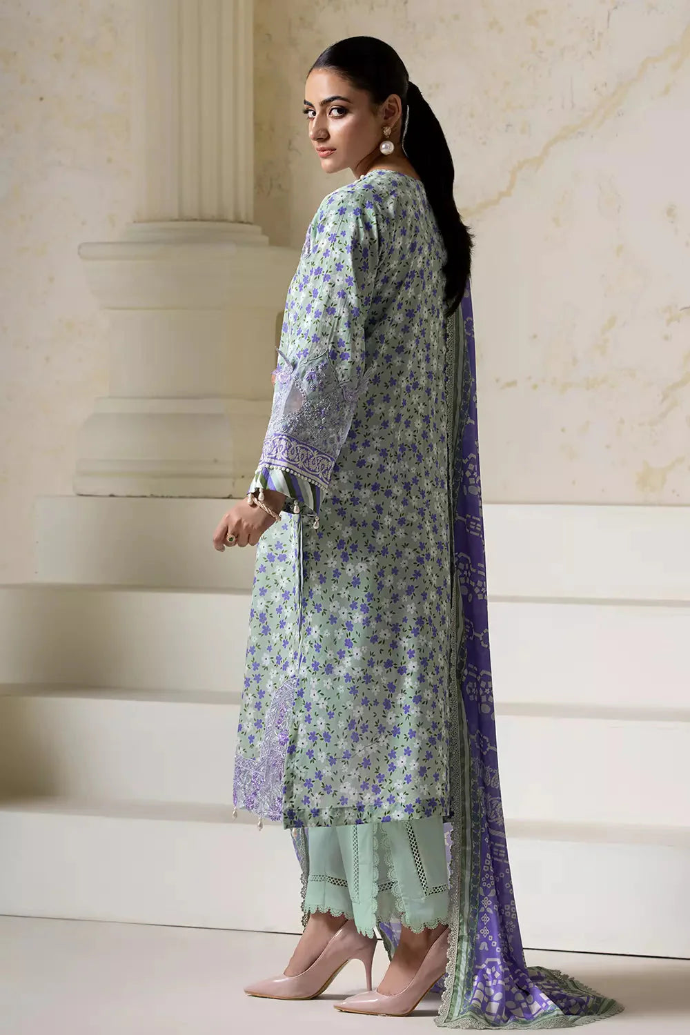 3PC Embroidered Unstitched Lawn Suit KSE-2727 Embroidered KHAS STORES 