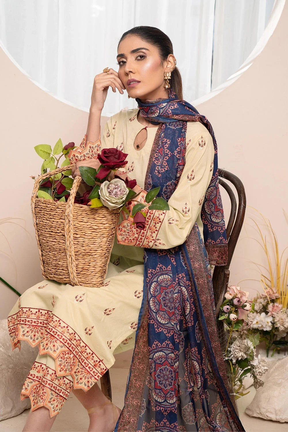 3PC Embroidered Unstitched Lawn Suit KSE-3395 Embroidered KHAS STORES 
