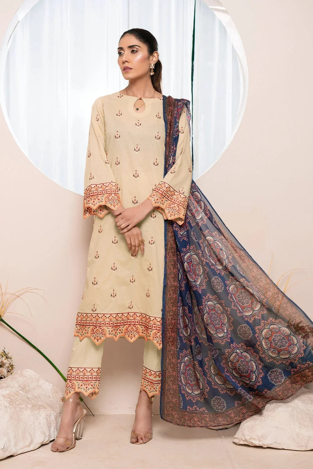 3PC Embroidered Unstitched Lawn Suit KSE-3395 Embroidered KHAS STORES 