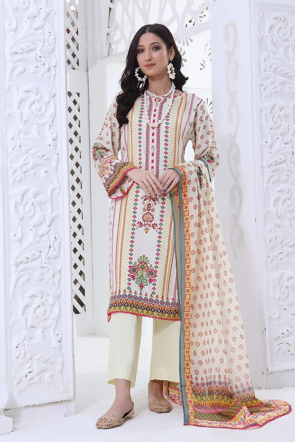 3PC Printed Linen Suit with Printed Monarch Dupatta KTE-1555 Dresses KHAS STORES 
