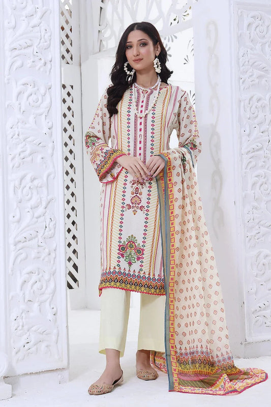 3PC Printed Linen Suit with Printed Monarch Dupatta KTE-1555 Dresses KHAS STORES 