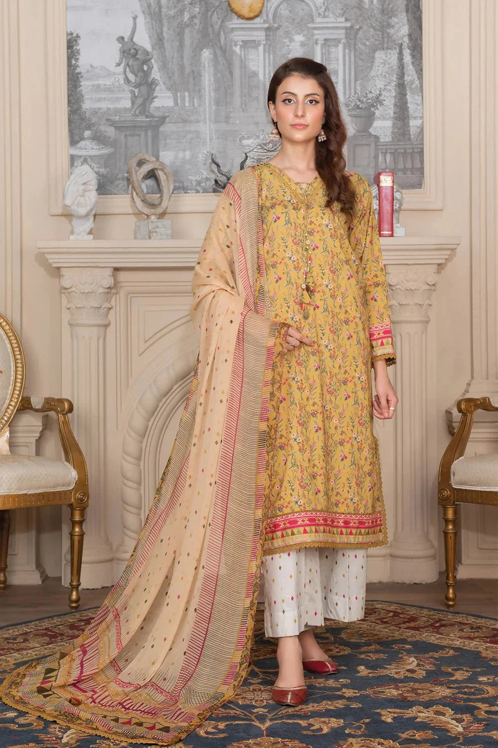 3PC Printed Unstitched Cambric Suit KCC-3542 Printed KHAS STORES 
