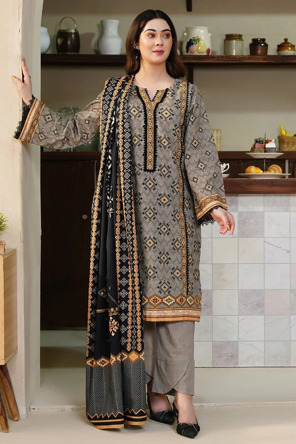 3PC Printed Unstitched Khaddar Suit KKH-3556 Printed KHAS STORES 