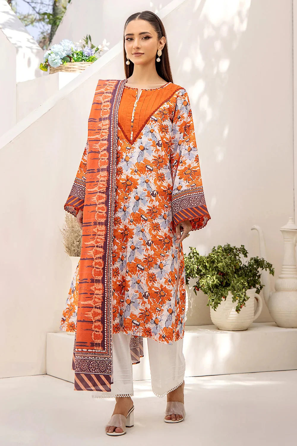 3PC Printed Unstitched Lawn Suit KLA-2410 Printed KHAS STORES 