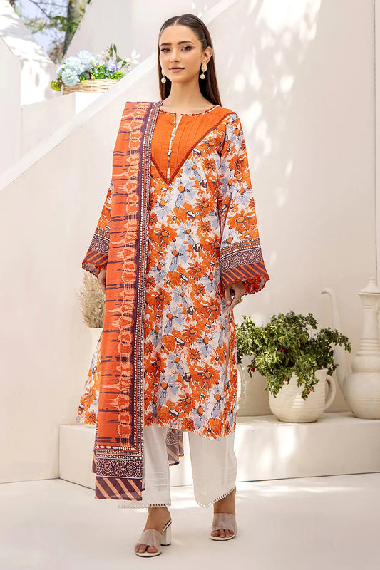 3PC Printed Unstitched Lawn Suit KLA-2410 Printed KHAS STORES 