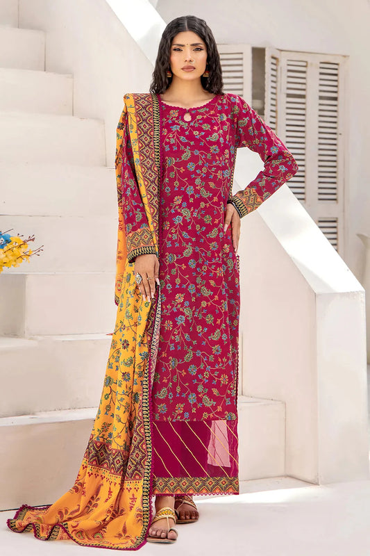 3PC Printed Unstitched Lawn Suit KLA-2411 Printed KHAS STORES 