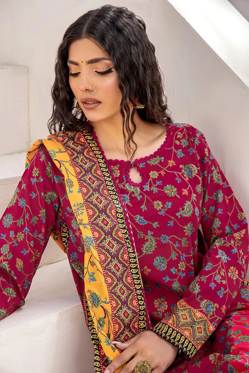 3PC Printed Unstitched Lawn Suit KLA-2411 Printed KHAS STORES 