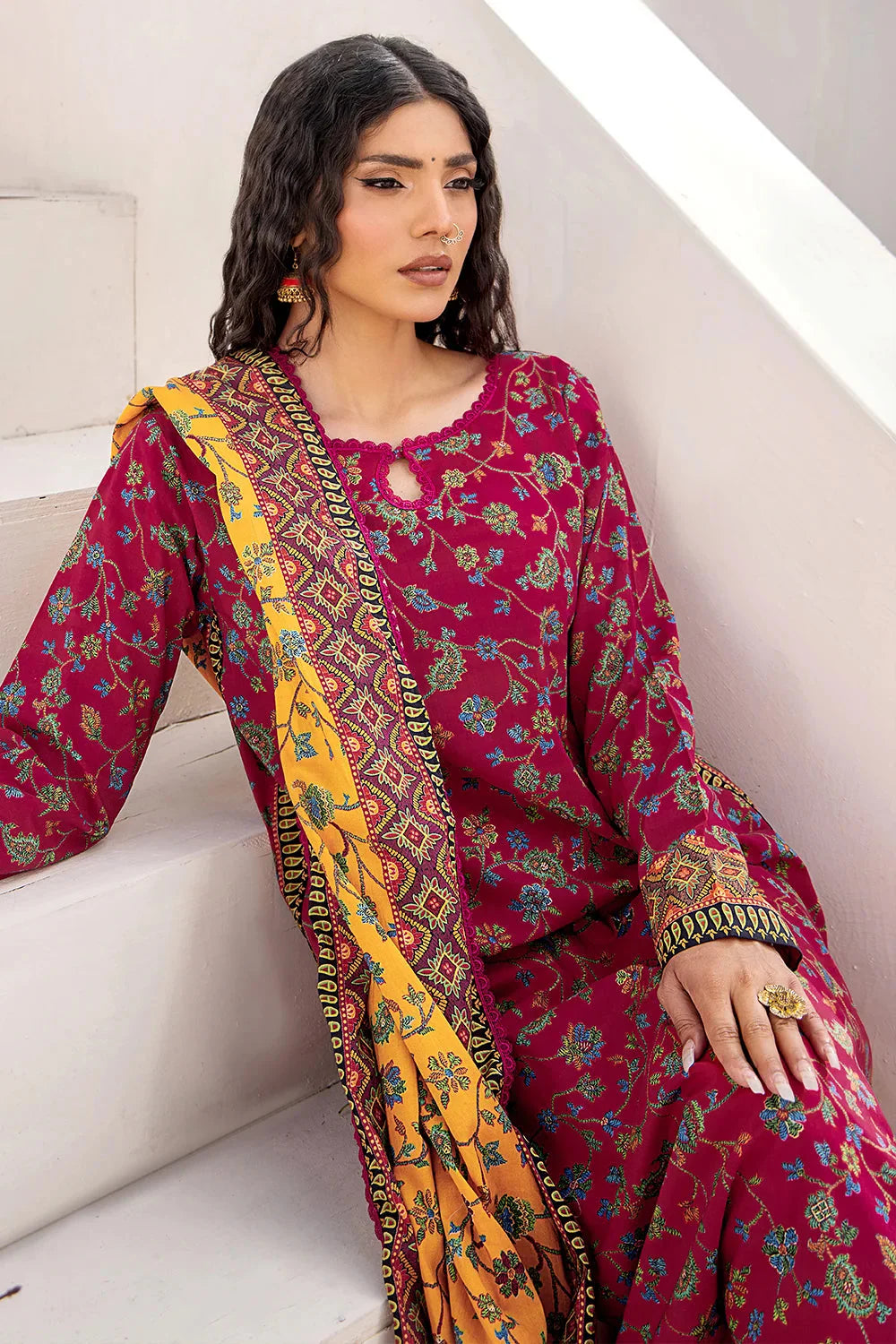 3PC Printed Unstitched Lawn Suit KLA-2411 Printed KHAS STORES 