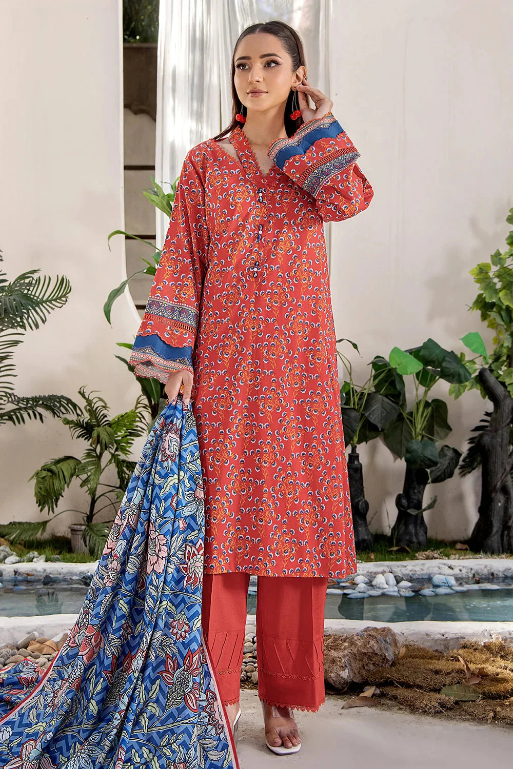 3PC Printed Unstitched Lawn Suit KLA-2414 Printed KHAS STORES 