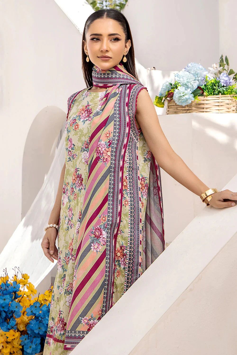 3PC Printed Unstitched Lawn Suit KLA-2415 Printed KHAS STORES 