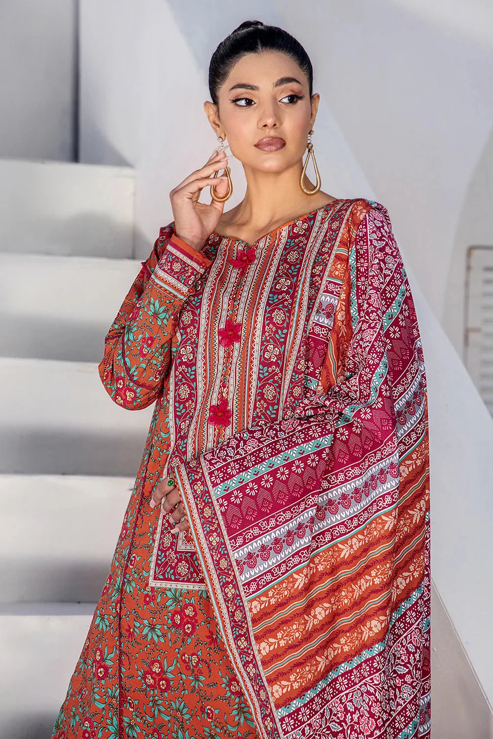 3PC Printed Unstitched Lawn Suit KLA-2416 Printed KHAS STORES 