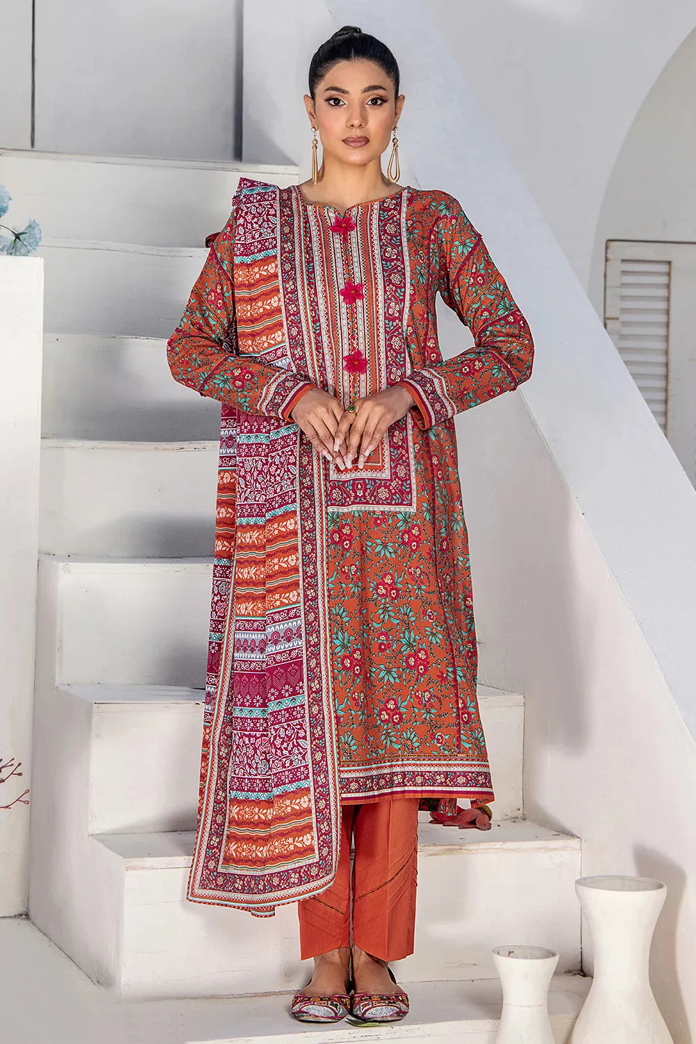 3PC Printed Unstitched Lawn Suit KLA-2416 Printed KHAS STORES 