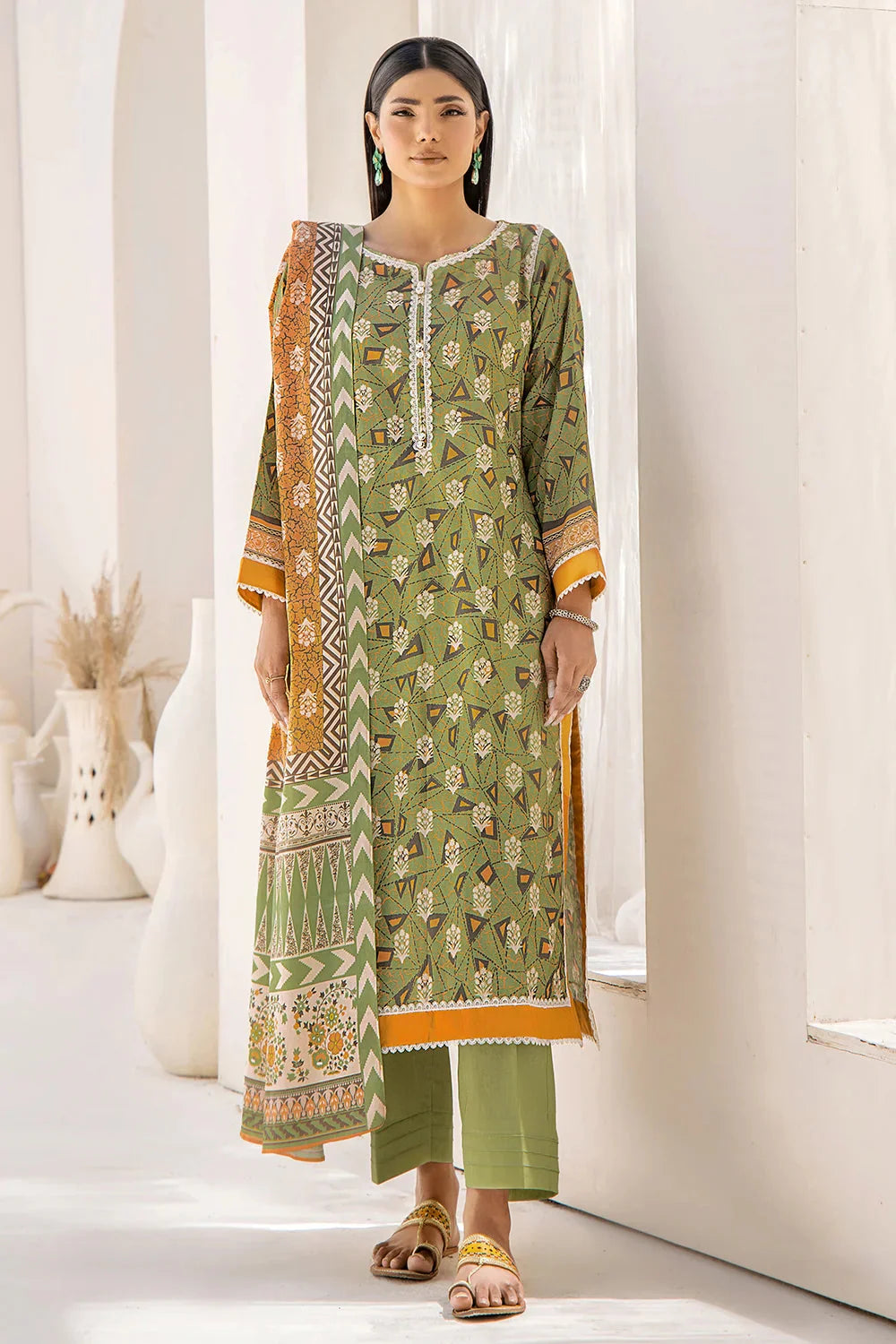 3PC Printed Unstitched Lawn Suit KLA-2420 Printed KHAS STORES 