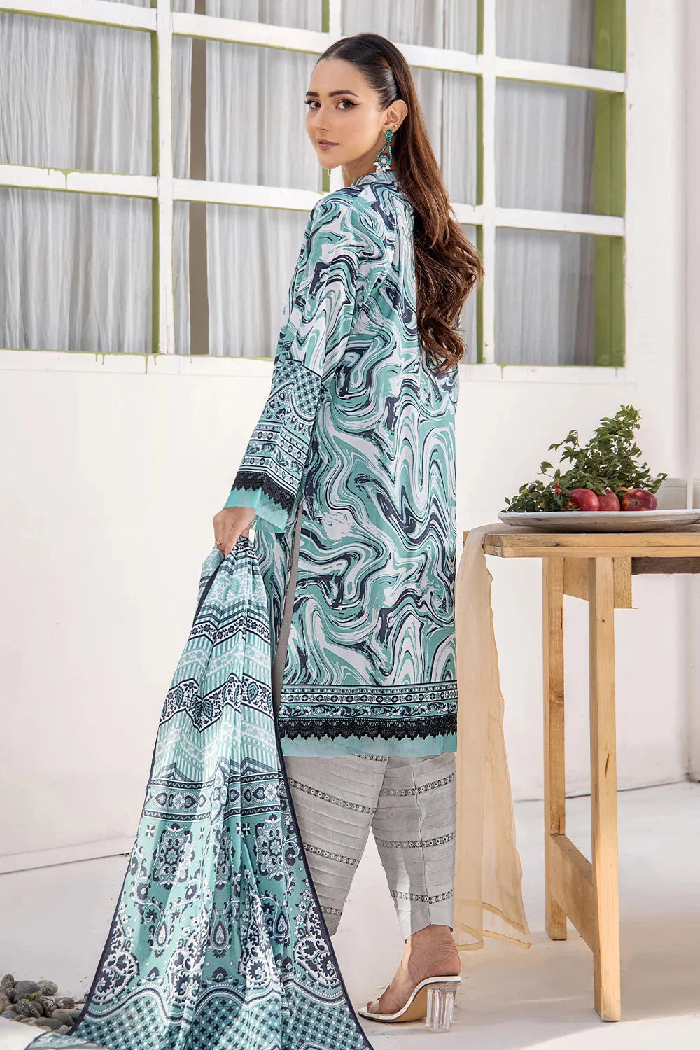 3PC Printed Unstitched Lawn Suit KLA-2423 Printed KHAS STORES 