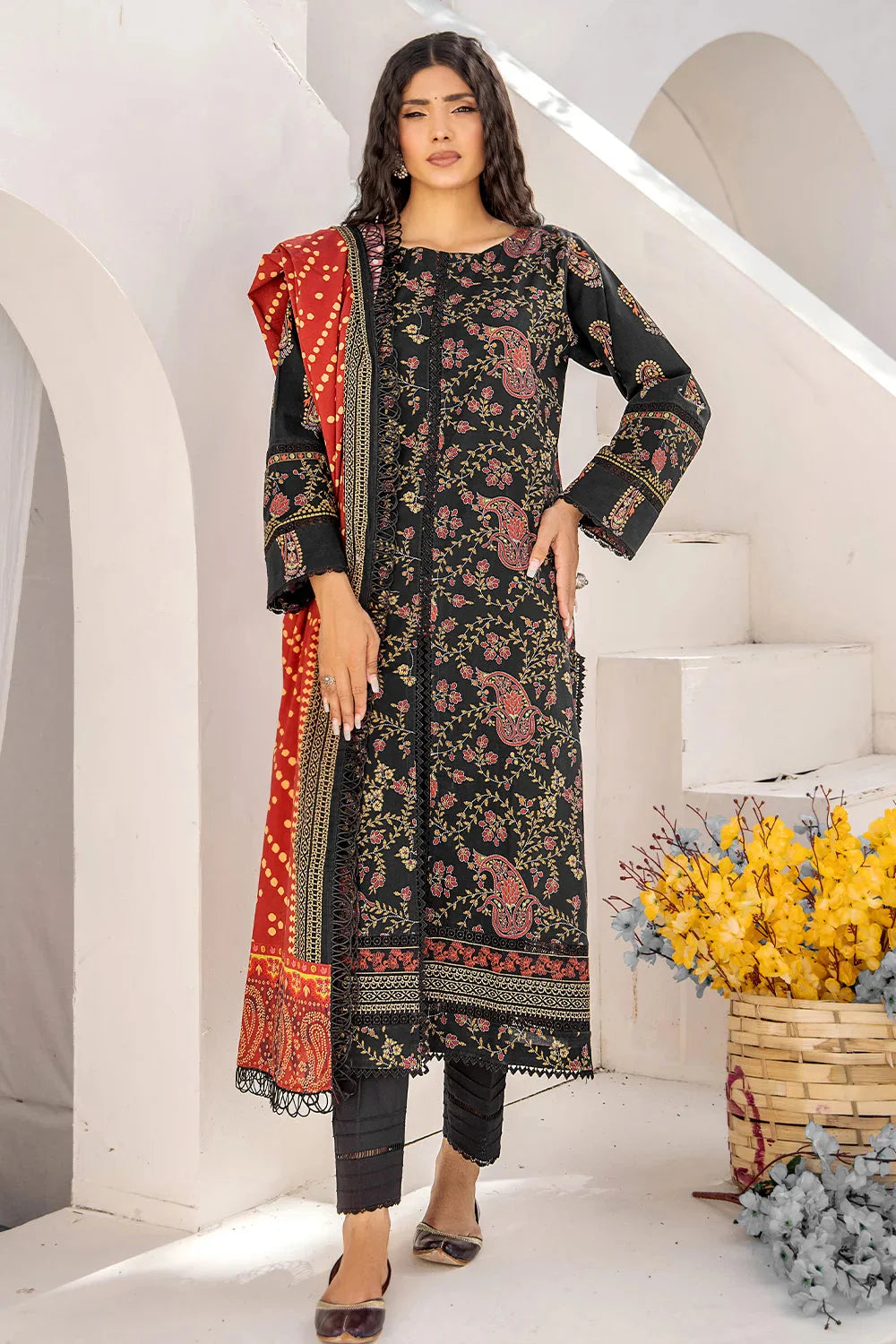 3PC Printed Unstitched Lawn Suit KLA-2424 Printed KHAS STORES 