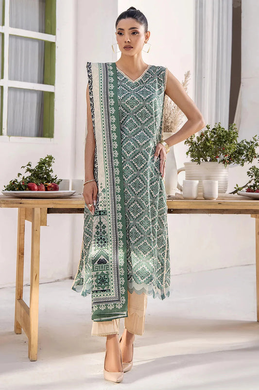 3PC Printed Unstitched Lawn Suit KLA-2425 Printed KHAS STORES 