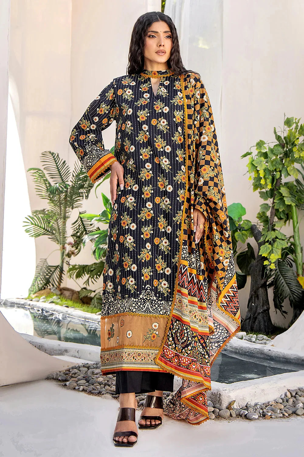 3PC Printed Unstitched Lawn Suit KLA-2426 Printed KHAS STORES 