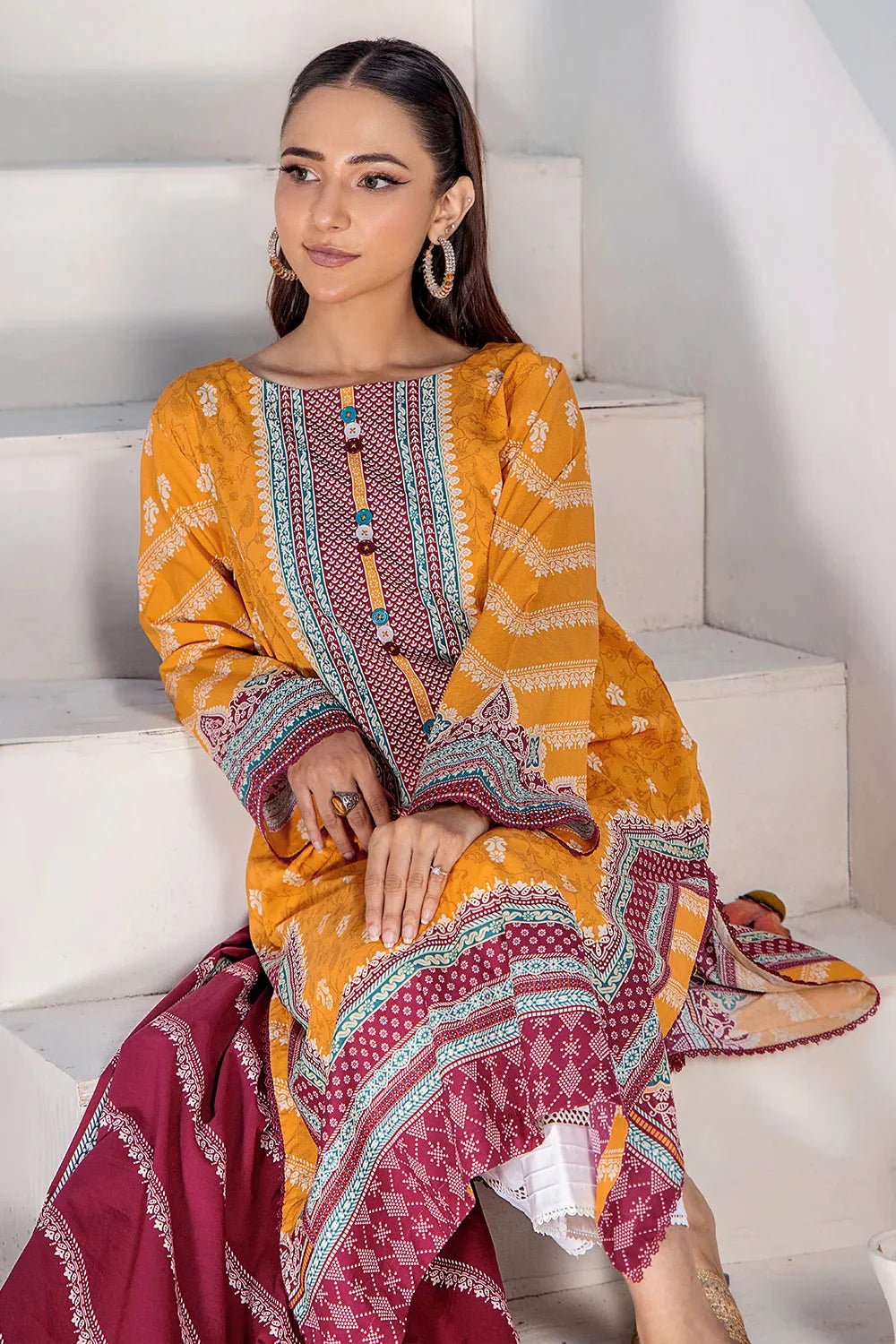 3PC Printed Unstitched Lawn Suit KLA-2427 Printed KHAS STORES 