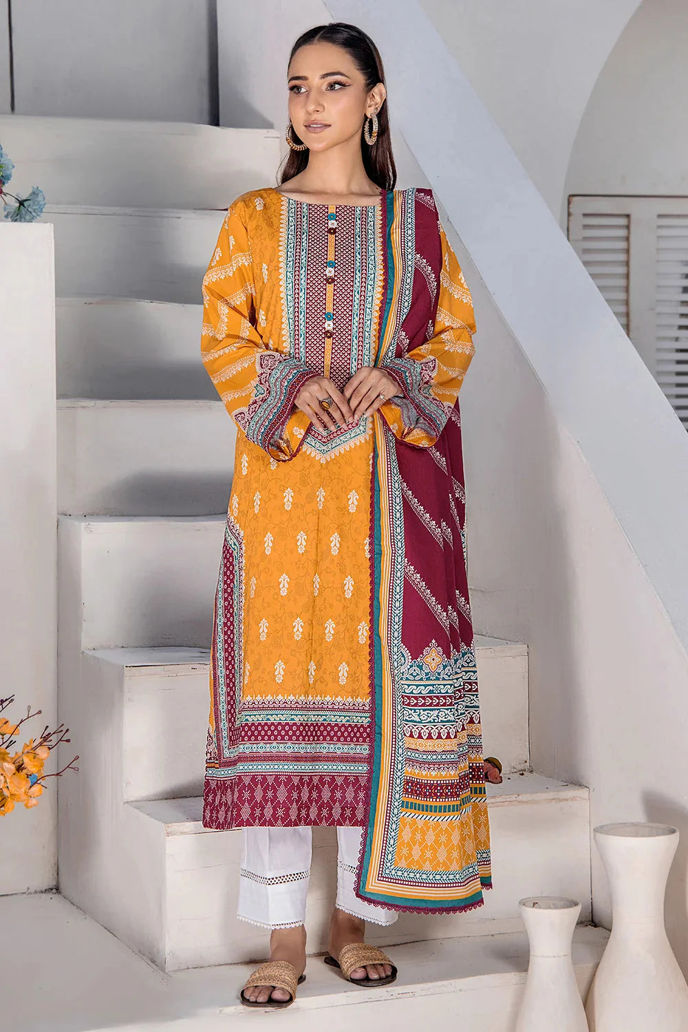 3PC Printed Unstitched Lawn Suit KLA-2427 Printed KHAS STORES 