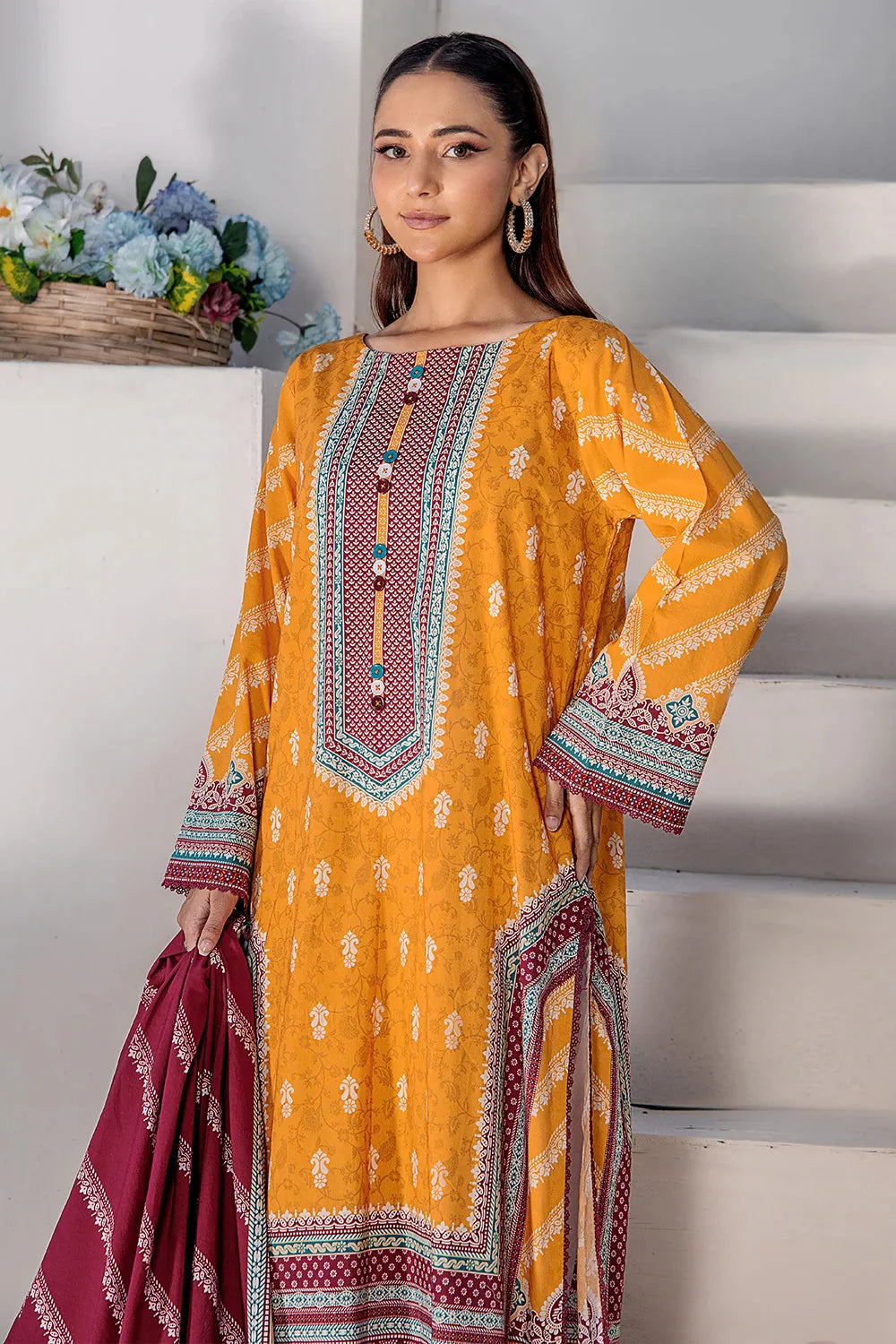 3PC Printed Unstitched Lawn Suit KLA-2427 Printed KHAS STORES 