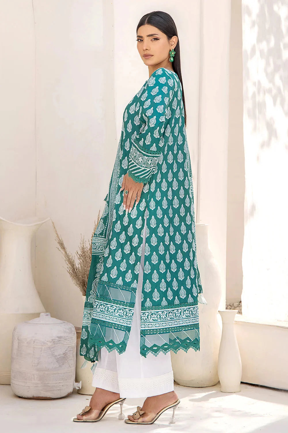 3PC Printed Unstitched Lawn Suit KLA-2704 Cyan Printed KHAS STORES 