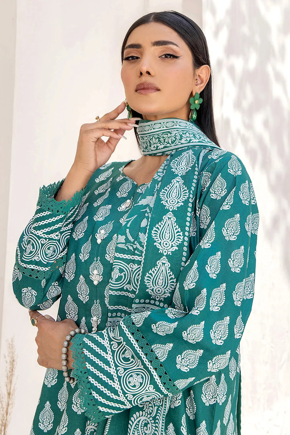 3PC Printed Unstitched Lawn Suit KLA-2704 Cyan Printed KHAS STORES 