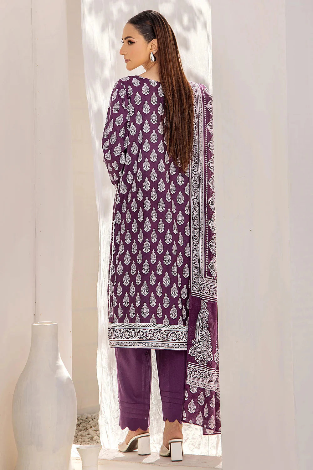 3PC Printed Unstitched Lawn Suit KLA-2704 Magenta Printed KHAS STORES 