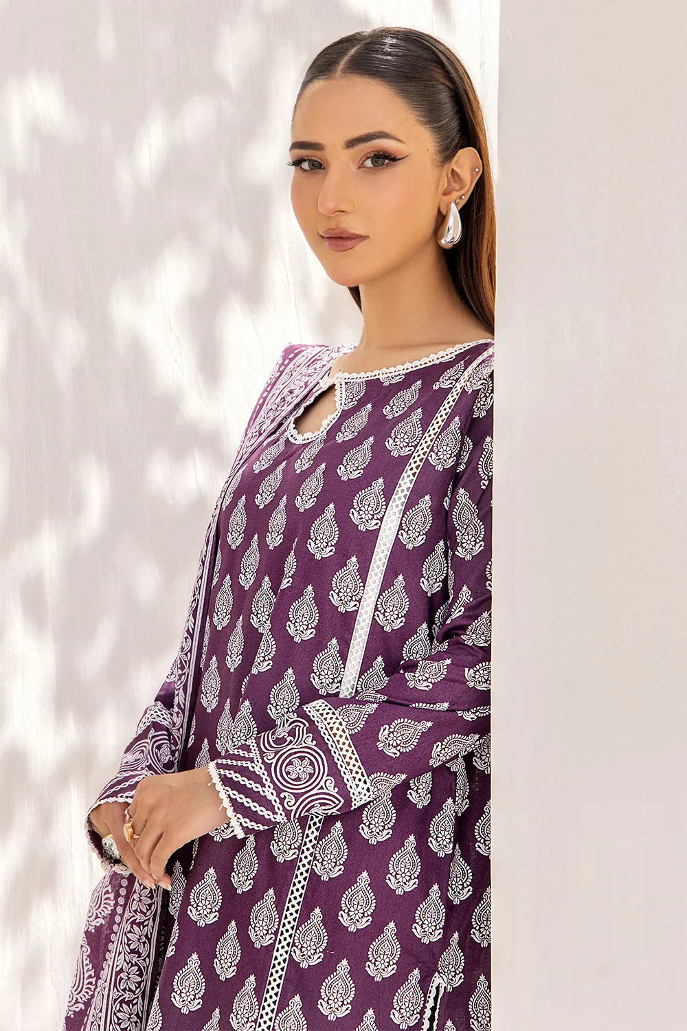 3PC Printed Unstitched Lawn Suit KLA-2704 Magenta Printed KHAS STORES 