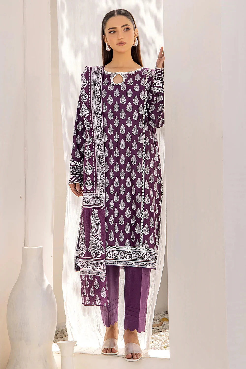 3PC Printed Unstitched Lawn Suit KLA-2704 Magenta Printed KHAS STORES 