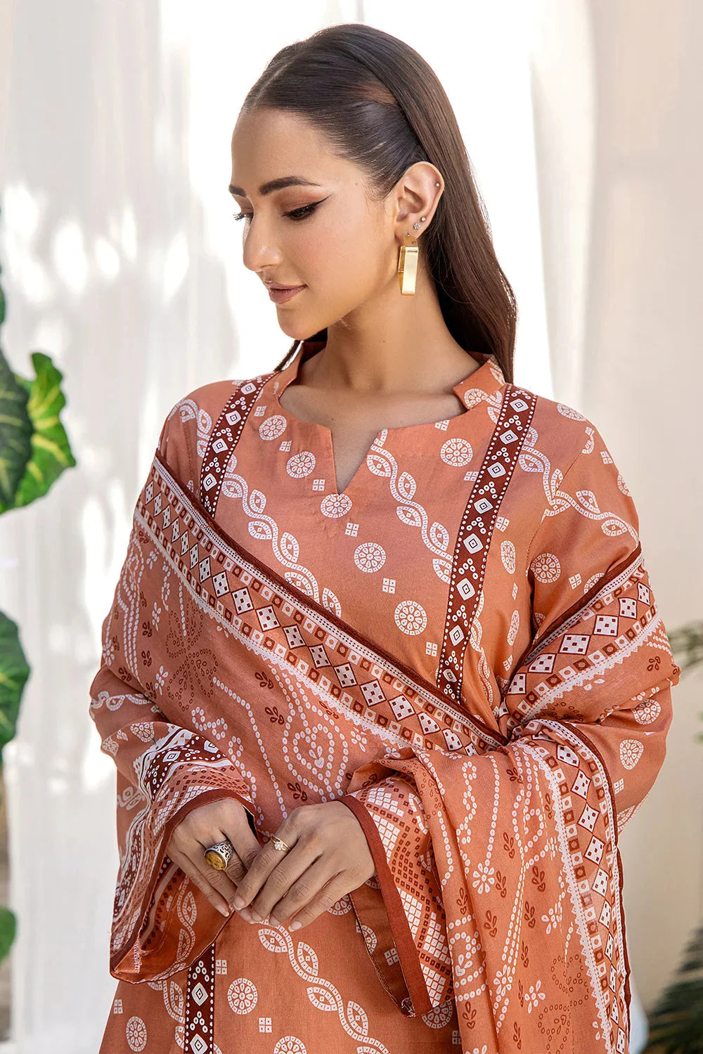 3PC Printed Unstitched Lawn Suit KLA-2705 Peach Printed KHAS STORES 