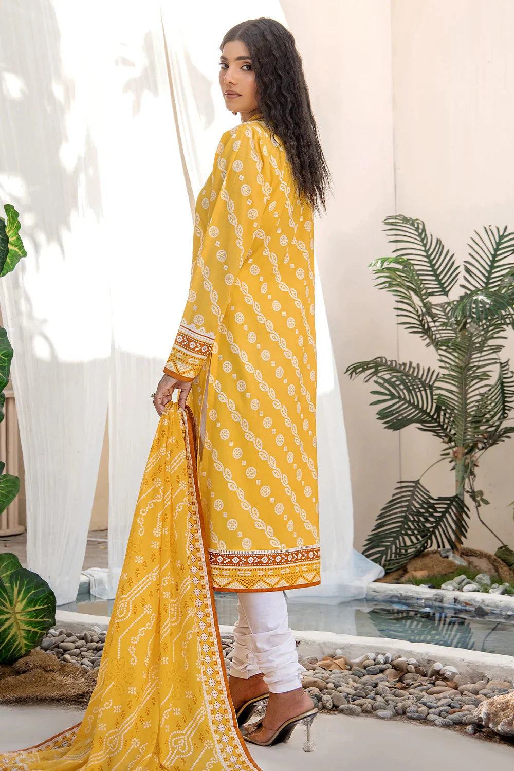 3PC Printed Unstitched Lawn Suit KLA-2705 Yellow Printed KHAS STORES 